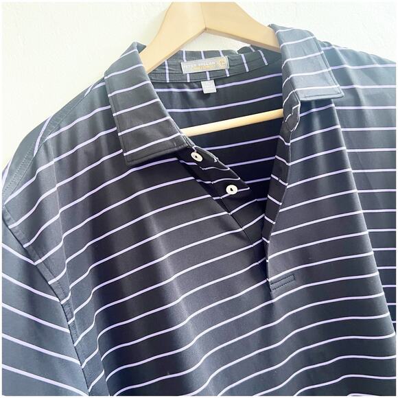Peter Millar Summer Comfort Polo Striped Black Purple Size XL Golf Country Club - Picture 7 of 9